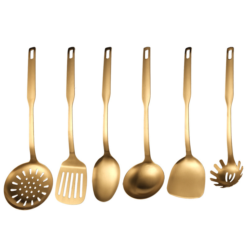 Stainless Steel Gold Kitchenware Cooking Tool Set Scoop Soup Ladle Skimmer Colander Kitchen Gadgets Nonstick Leaky Spatula 1PC