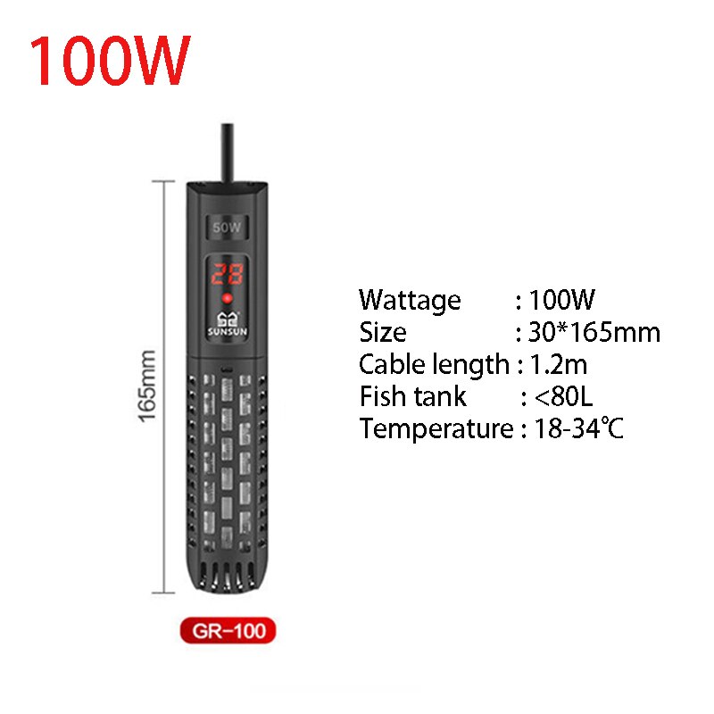 Aquarium Submersible Heater Fish Tank LCD Display Digital Adjustable Water Heating Rod Constant Temperature Control 50-500W: 100W / UK plug