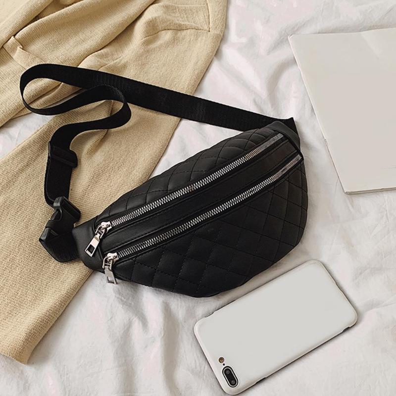 Women PU Leather Banana Waist Bag Double Zipper Belt Bag Brand Fanny Pack Casual Crossbody Chest Bag Phone Pouch rinoner