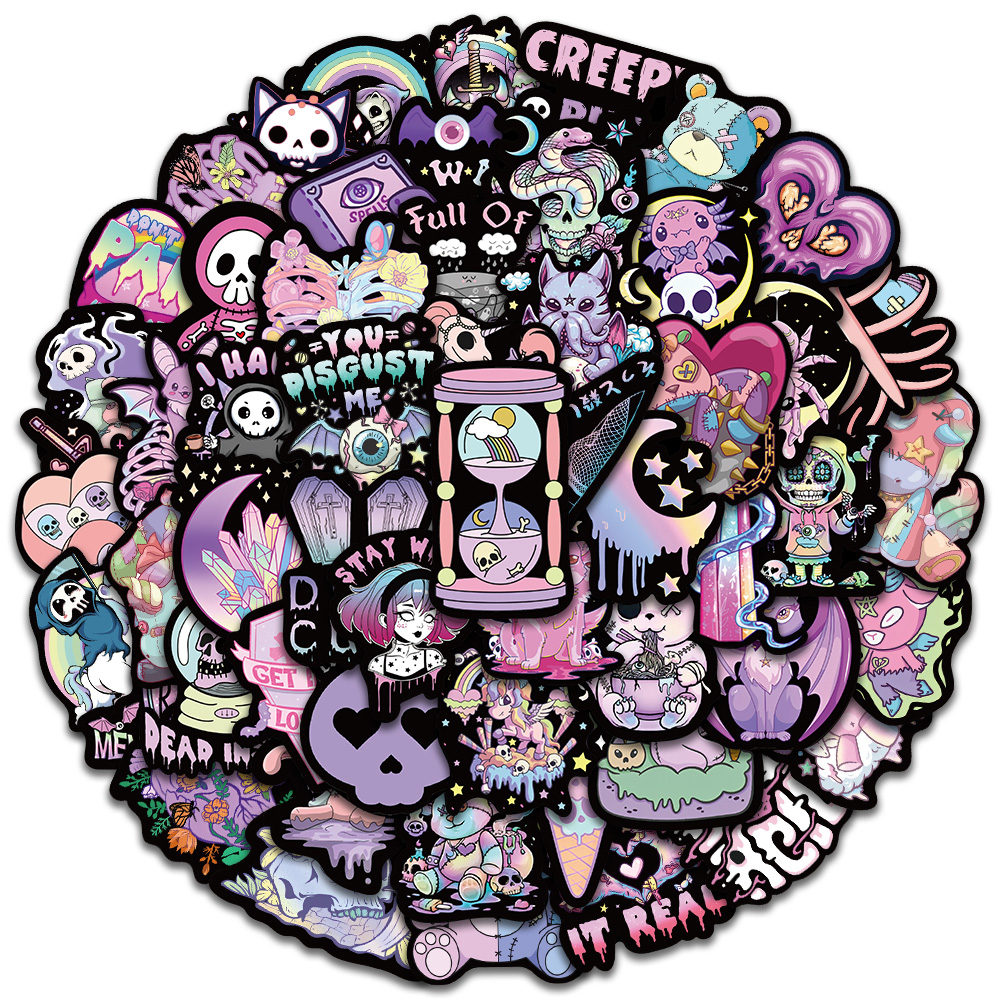 56 pièces effrayant mignon ténèbres gothique dessin animé crânes autocollants pour ordinateur portable téléphone bagages tasse étanche Graffiti vélo voiture décalcomanies