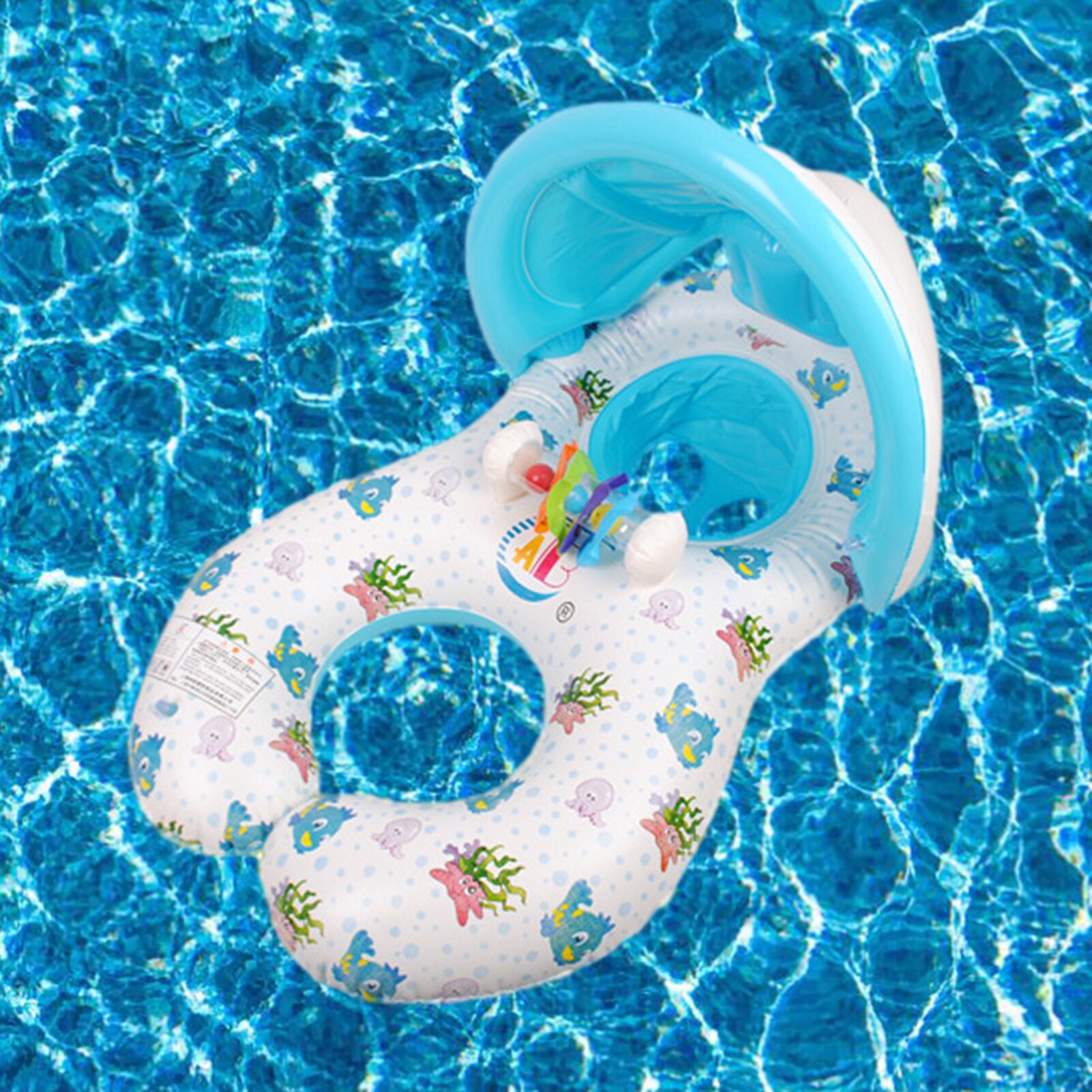 Moeder Baby Dubbele Zwemmen Float Opblaasbare Zonnescherm Zwemmen Ring Infant Zwembad Seat Baby Zwemmen Ring Met Luifel