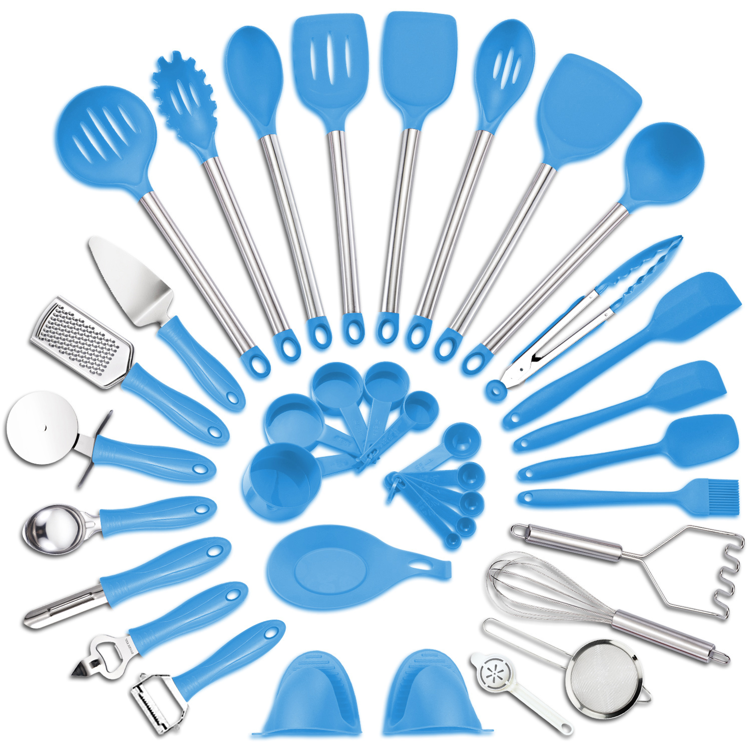 37Piece EU Kitchen Set Cooking Utensils Silicon And Stainless Steel Nylon Non-stick Spatula Set Baking Tool Set Cocina: 37Pcs-Blue