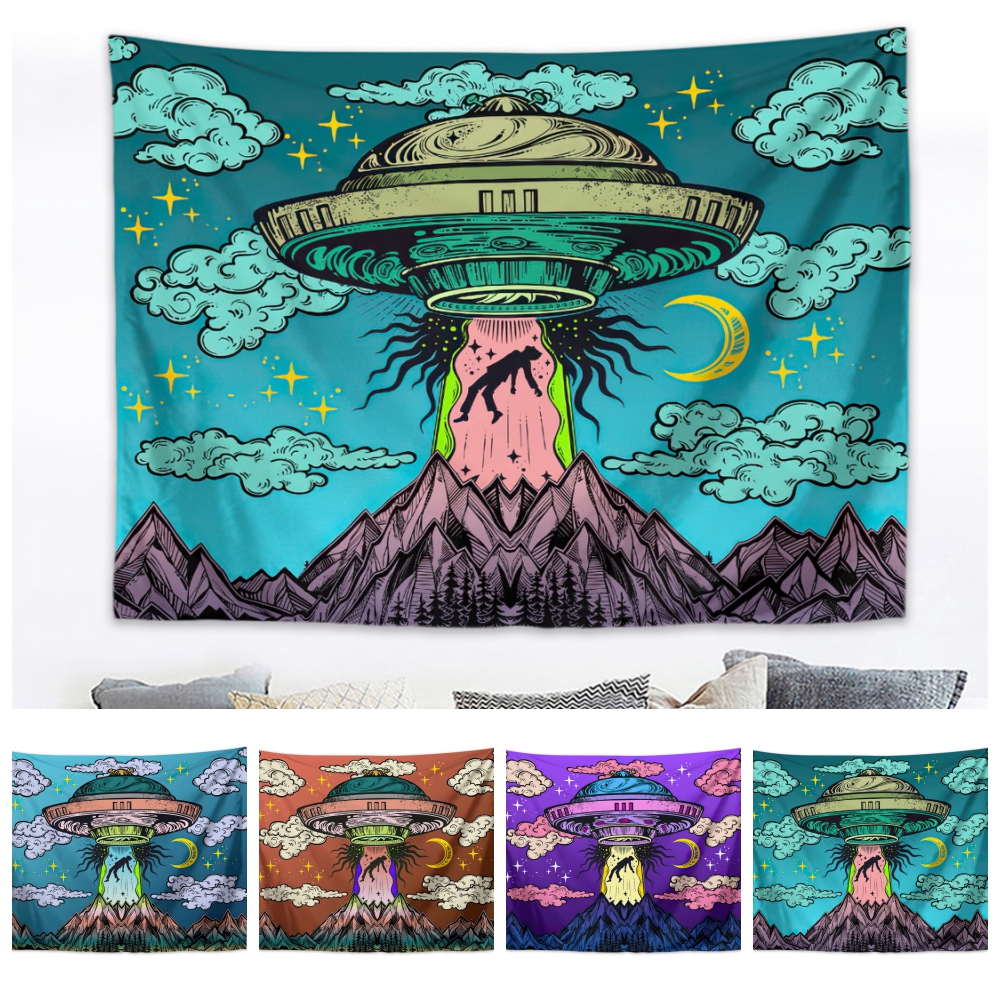 UFO Tapestry Wall Hanging Psychedelic Alien Hippie Decor Tapestries for Home Dorm Fantasy Decor
