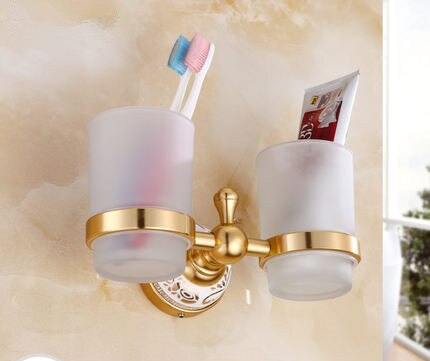 Bathroom Accessories Set Aluminum Carved Champagne Gold Towel Rack Towel Bar/Ring Toilet Brush Holder Corner Shelf Paper Holder: Toothbrush holder