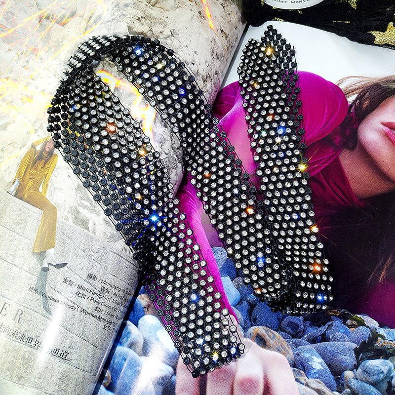 Zomer Zwarte Lange Scherpe Hoek Strass Sjaal Koreaanse Vrouwelijke Sociale Sailor Dance Stropdas Multifunctionele Boog Trendy Riem P7