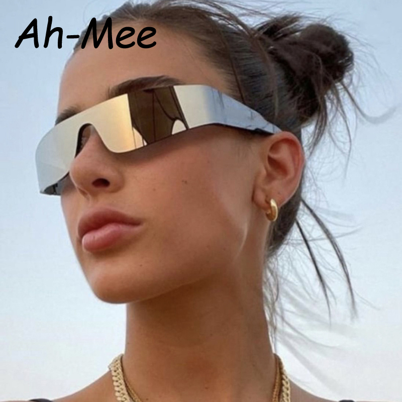 Gafas de sol Punk de una pieza para ciclismo, gafas de sol con espejo Y2K para mujer, gafas envolventes de los años 2000, gafas de