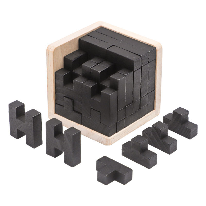 3D Wooden Puzzles IQ Toy 54pcs L/ 54pcs TH shape Cube Educational Toys for Puzzle Enthusiasts, Intellectual Game: black