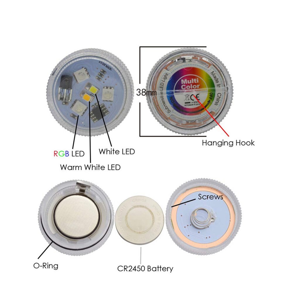 IP68 Waterproof Battery Operated Multi Color Submersible LED Underwater Light for Fish Tank Pond Swimming Pool Wedding Party