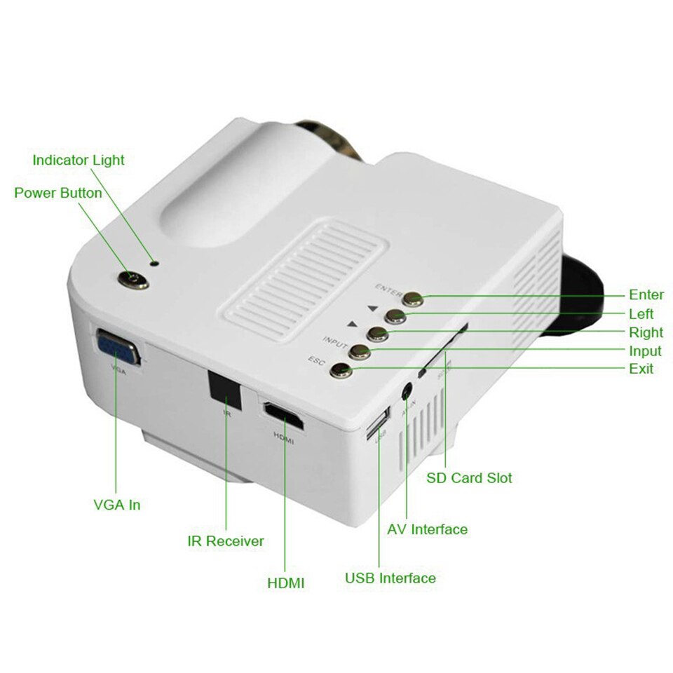 Unic multidimension  uc28+  mini-led-projektor für den haushalt, unterstützt computer, fernseher, usb-stick, sd-karte und dvd-projektor