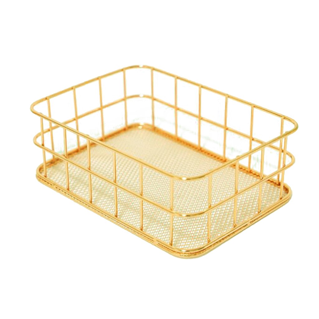Desktop Countertop Organizer Makeup Gardern Wire Storage Basket Bin Box: Golden S