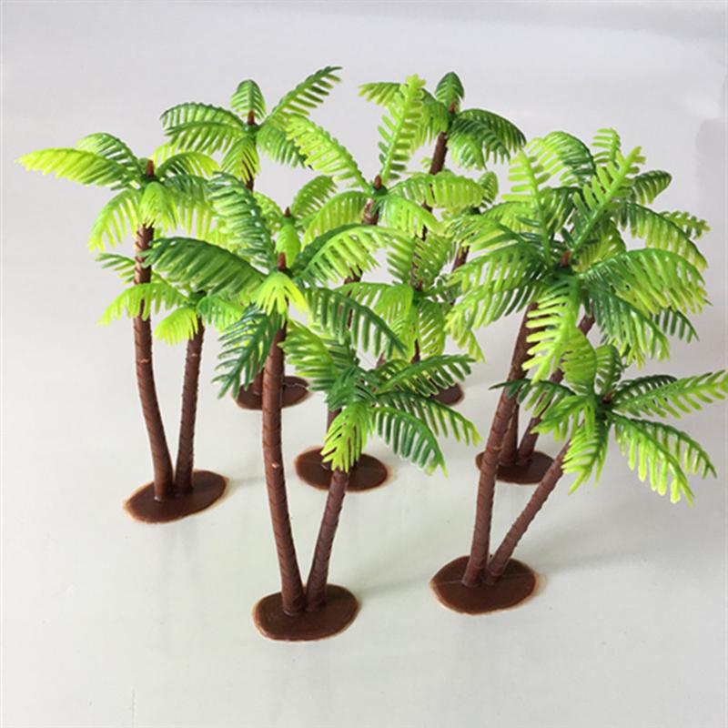 12 piezas de plástico de coco palmera plantas artificiales macetas de plantas en miniatura Bonsai artesanía Micro paisaje DIY decoración para el hogar A3