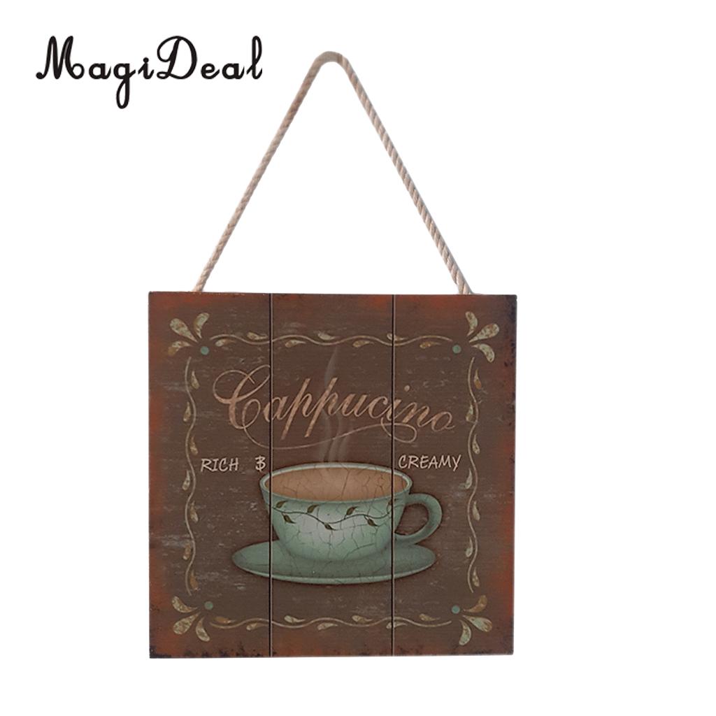 20x20cm Shabby Chic Solid Wood Coffee Sign Plaque Cafe Bar Dining Room Hanging Decor: D