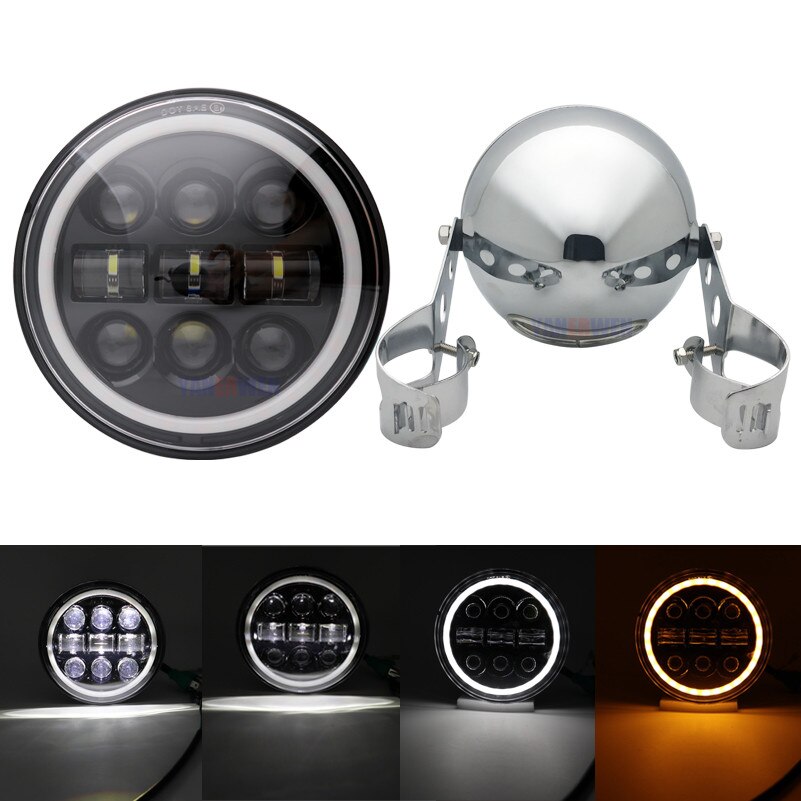 5 3/4" LED Headlights DRL 5.75 inch Iron 883 Dyna Headlamp for Triumph Rocket iii 3 Speed Tripl & Street Triple Driving Light: B Set