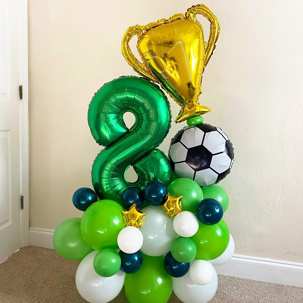 2pcs/lot 32inch Green Number Foil Ballons 18inch Soccer Helium Ballons Football Soccer Birthday Parti Sports Themed Party Decors
