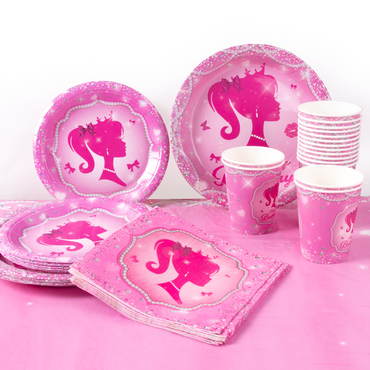 Vaisselle jetable pour fête à thème rose pour filles, assiette en papier, tasse, serviette, princesse, décor de fête d'anniversaire pour enfants, fournitures de réception pour bébé