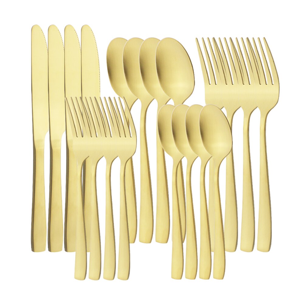 Couverts en acier inoxydable, 20 pièces, noir mat, service de table, couteau à dîner, fourchette à Dessert, cuillère, vaisselle de table, couverts de cuisine pour la maison: Gold