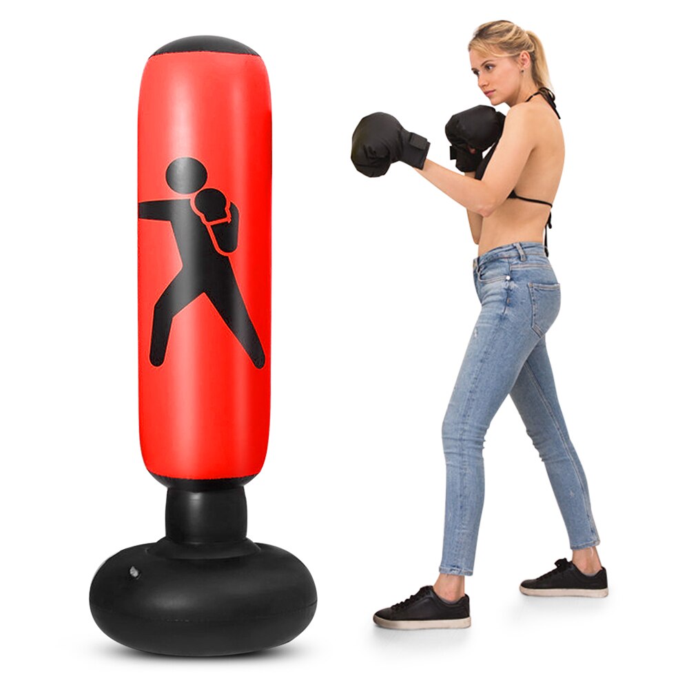 Gym træning fitness boksning boksesæk 5.2ft oppustelig pvc boksesæk oppustelig boksesæk fitness boksning target taske: Rød