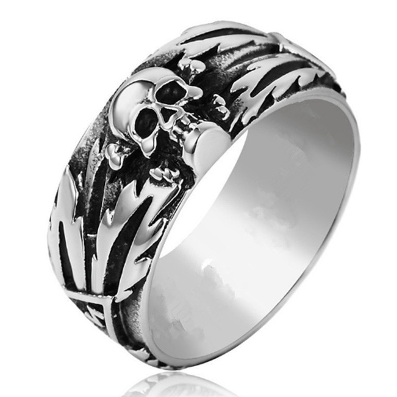 Mannen Gothic Retro Overdreven Punk Lightning Patroon Grote Schedel Ring