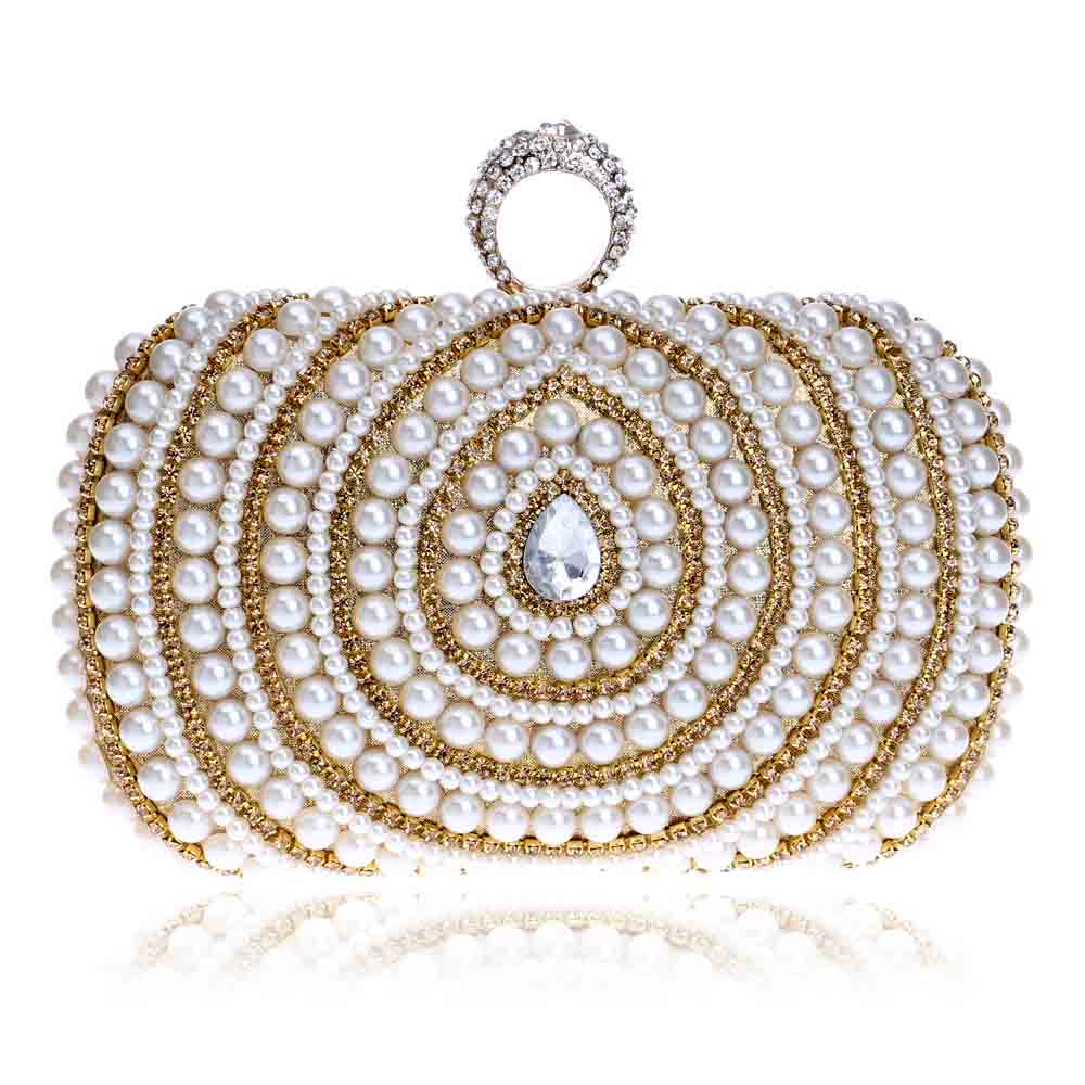 Parel Vrouwen Clutch Handtassen Diamanten Vinger Ring Dames Vintage Avond Crystal Bruiloft Bruids Strass Goud Zilver Zakken: Gold