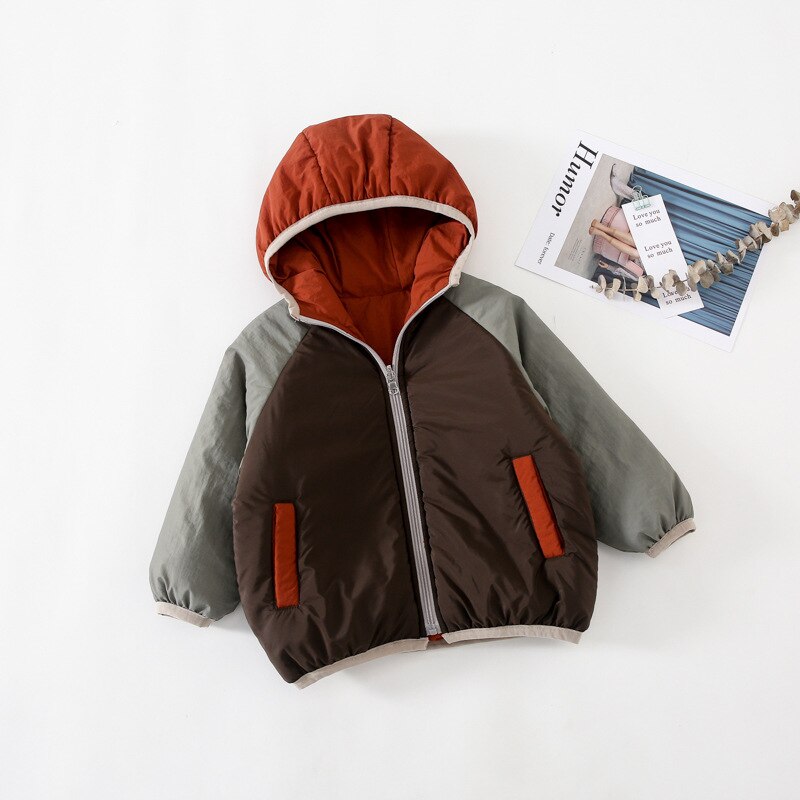 Winter Koreaanse Stijl Twee Gezichten Bijpassende Kleuren Hooded Verdikte Warme Lange Jas Voor Mode Baby Meisjes En Jongens