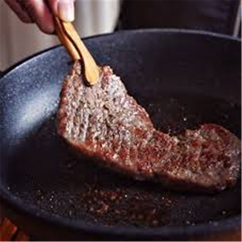 Steak Koekenpan, Gietijzer Non Stick Grill, Diepe Vierkante Bakplaat Pan Met Vouwen Houten Handgrepen