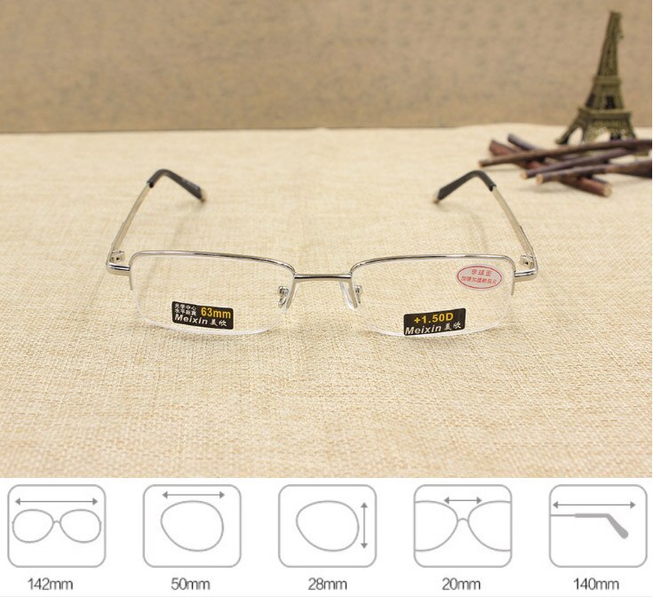 Mænds halvmetalstel asfæriske harpikslinser læsebriller mandlige briller 1.0 1.5 2.0 2.5 3.0 3.5 4.0