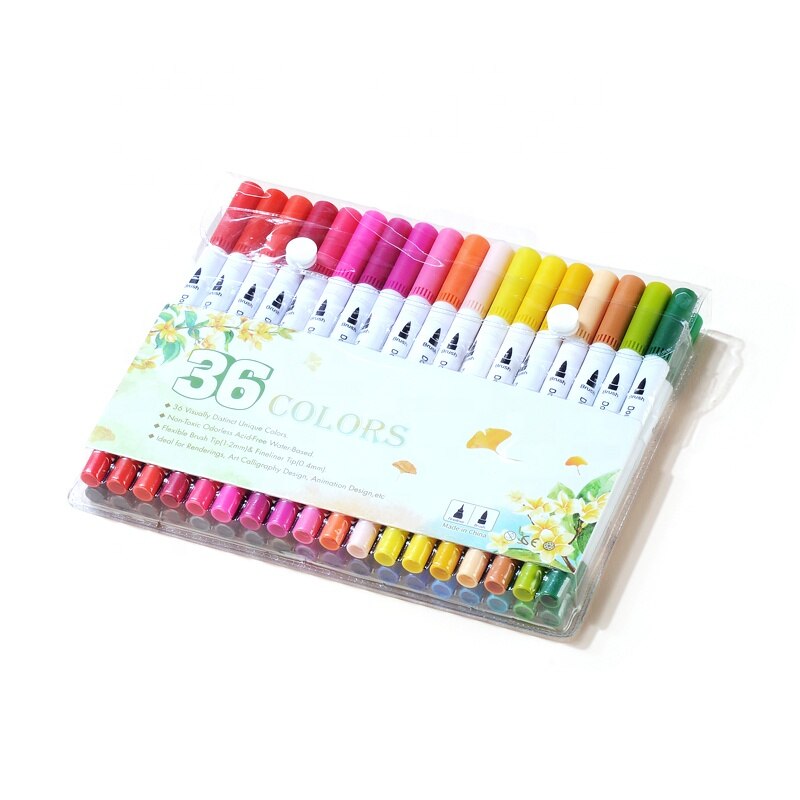 Aquarel Gekleurde Pennen Fine Borstel Tip Colouring Markers Fineliner Pen Voor Belettering Vilt Art Supplies Tekening Writeing Manga: 36 pcs