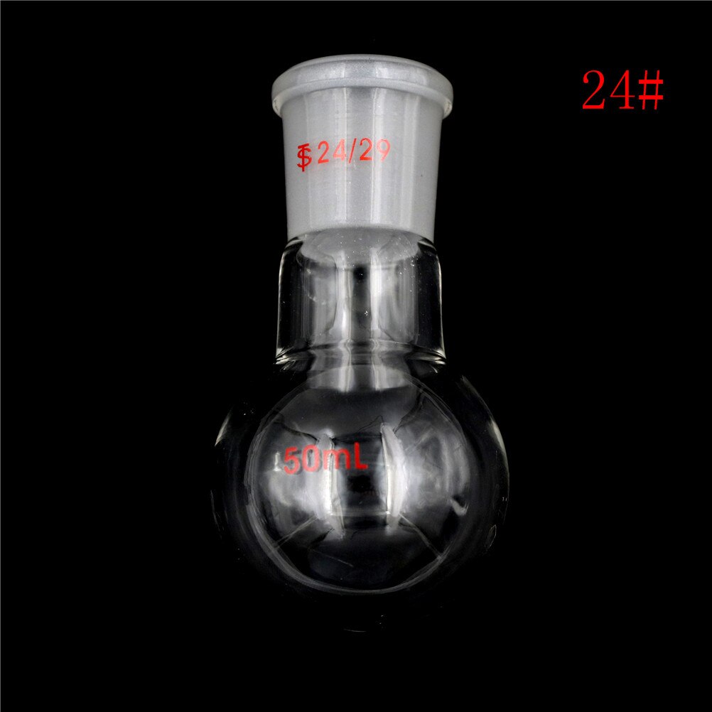 1 Uds matraz de un solo cuello química frasco de ebullición 24/29 19/26 1-Cuello 50ML Cristal de fondo redondo de