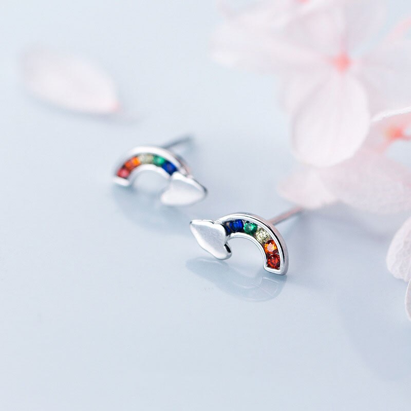 INZATT Real 925 Sterling Silver Cloud Zirkoon Rainbow Stud Oorbellen Voor Elegante Vrouwen Partij Leuke Fijne Sieraden Accessoires