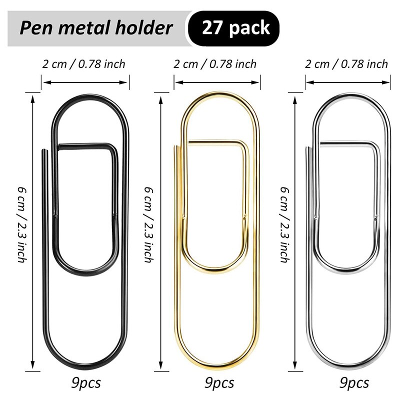 27Pcs Pen Holder Clip Metal Pen Clip Paper Clip for Notebook Journals Travel Office Paper Clipboard School Stationery