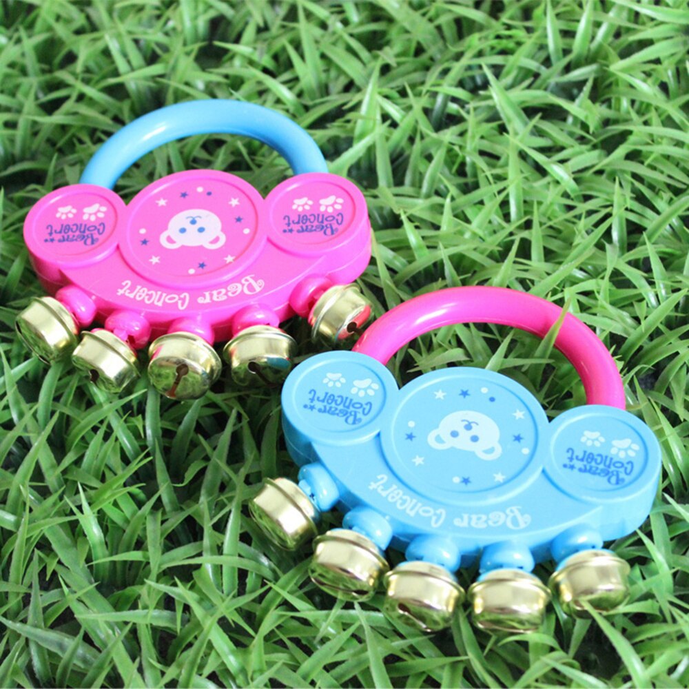 6Pcs Jingle Bell Plastic Handvat Bear Patroon Rvs Muziek Instrument Slee Bel Voor Kinderen Baby