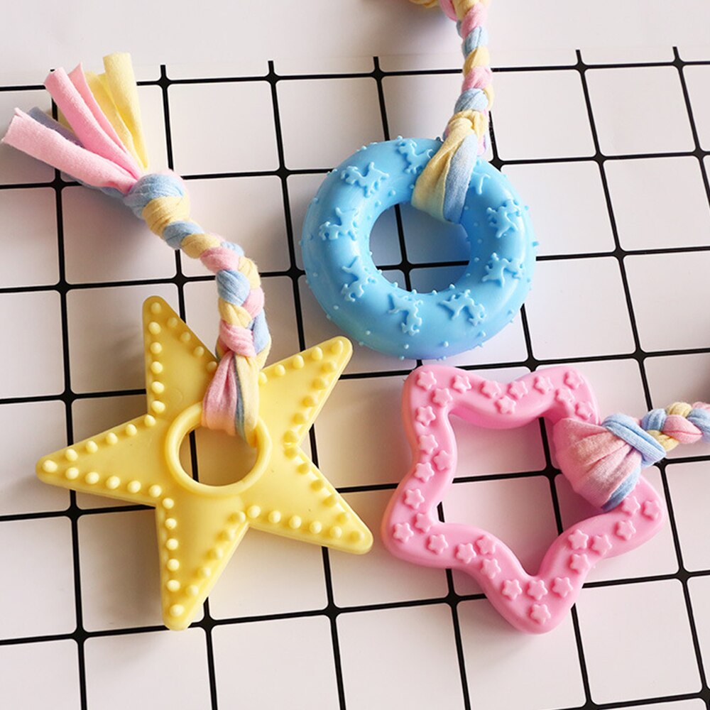 Macaron Rubber Dog Chew Toys Bone Shape Dog Chewing Toys for Large Small Dogs Teeth Clean Interactive Large Puppy Dogs Ball Toy