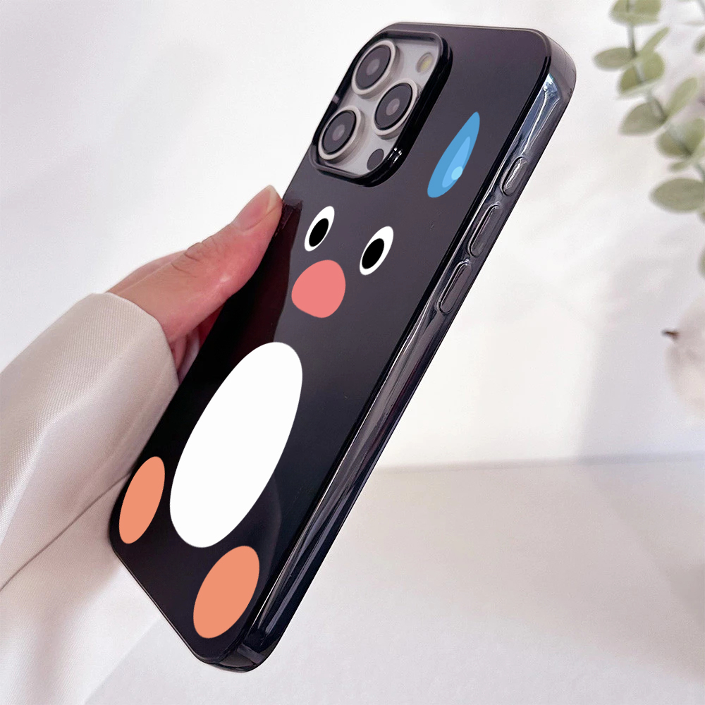 Ins Leuke Zweten Pinguïn Glanzend Zwart Telefoonhoesje voor iPhone 16 15 14 13 12 11 Pro XS Max 7 8 Plus 16E Grappige Soft Cover Fundas