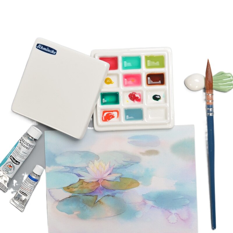 Schmincke Watercolor Palette Painting Ceramic Palette with Lid Multifunctional Art Paint Box Pintura Art Supplies Painting Set