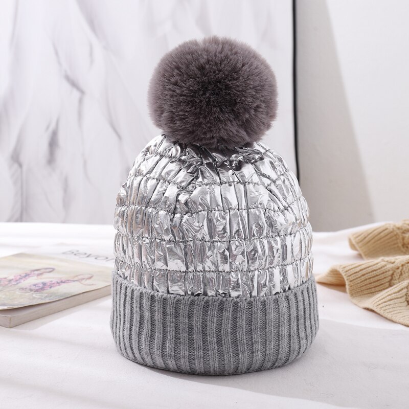 Cntang hoed voor dames, warme wintermutsen, donsmutsen, imitatie konijnenbont pompon, reflecterende mutsen, dames casual pet: Grijs