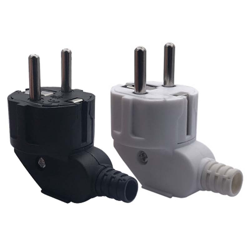 Black white 90 degree elbow connector 250v 10a 16a french Russia Korea Germany Thailand power cord wired cable plug