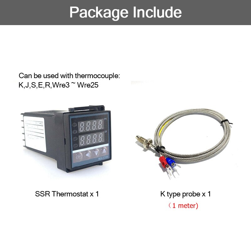 Dual Digital PID SSR Thermostat Regulator Temperature Controller Kit REX-C100 with SSR-40DA, Heat Sink, 2m K Thermocouple: Set 3