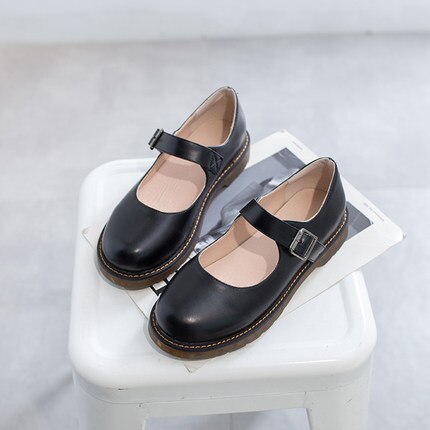 Petit japonais chaussures en cuir femmes anglais printemps étudiant collège Style rétro Mary Jane chaussures soeur souple basique Jk uniforme Sho: 4 / 39