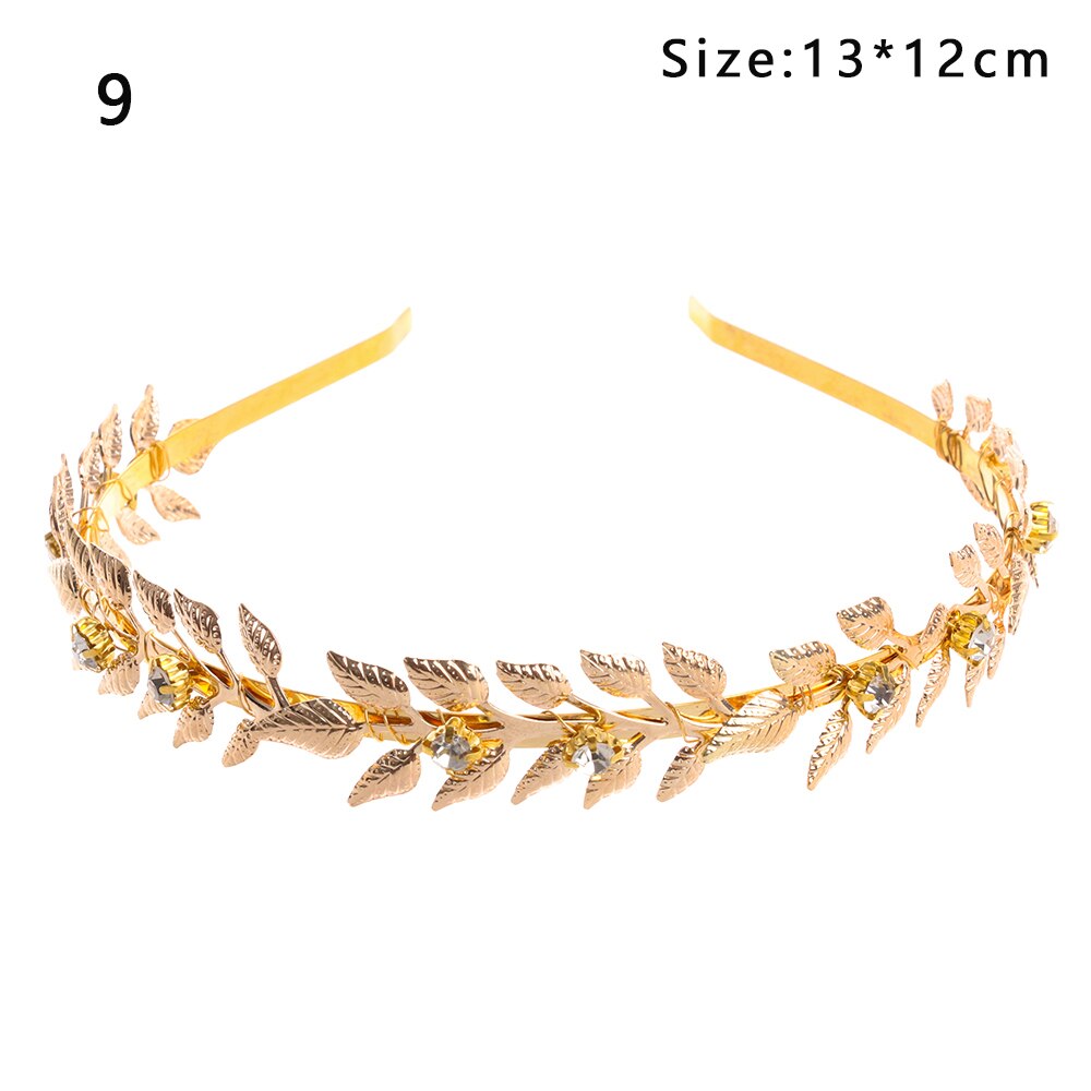 Gyllene retro blad hårband metall hår båge bröllop hår krona tiara hår kammar brud pannband dekor hår styling verktyg: 9