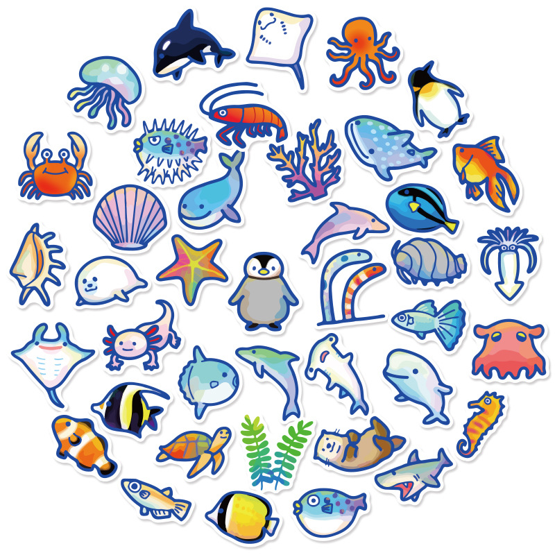 Autocollants pour téléphones portables, boîte de voyage, voiture, fruits, légumes, animaux, dessin animé mignon, DIY bricolage, paquet d'autocollants créatifs, décoration de la maison: Marine Life-40pcs