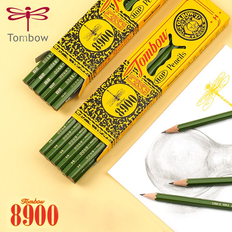 12pcs Japanese Tombow 8900 Wooden Pencils Classic Sketching Classic Hexagonal Wood Stationery Drawing Pencil Set