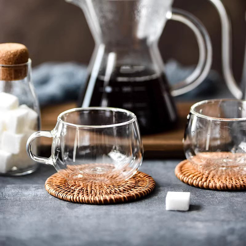 impostato di tazze da caffè in vetro a doppia parete da 100/200 ml Tazze per caffè caffè espresso trasparenti con manico Tazza in vetro resistente al calore per tè al latte