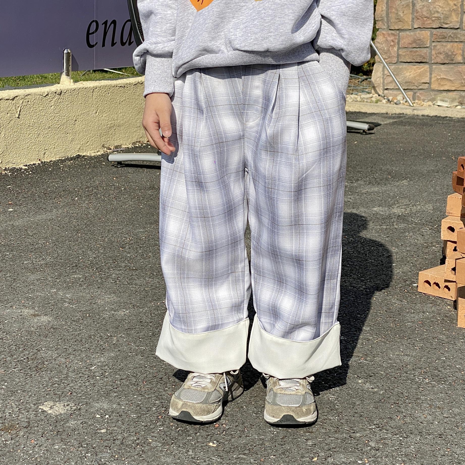 Pantaloni da ragazzo a gamba larga scozzesi a molla pantaloni in cotone patchwork allentati pantaloni a 3 colori