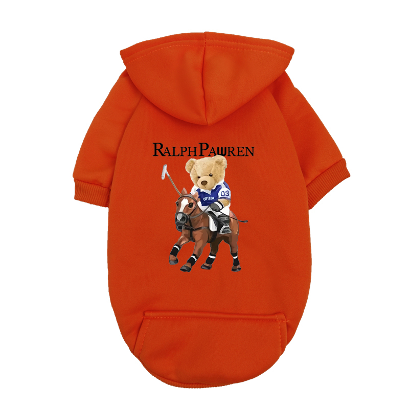 Navy Blue Dog Hoodie with Bear Rider Print - Small Medium Dog Polo Sweatshirt - Inspired Pet Clothes