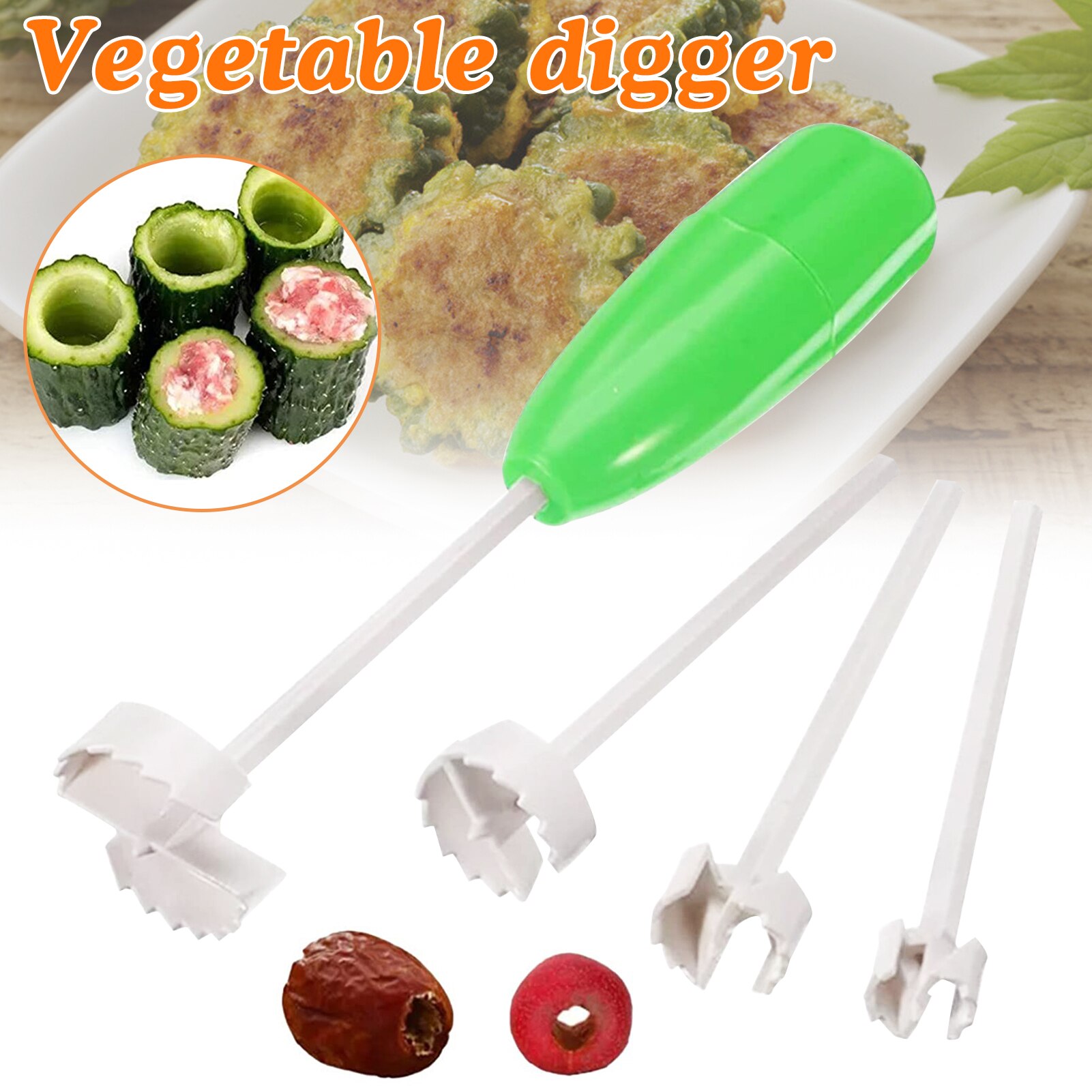 4pcs/set Vegetable Corer Spiral Cutter Digging Device Corer for Stuffed Vegetables Home Kitchen Tool LBE