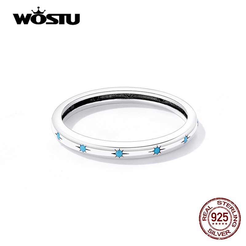 WOSTU 925 Sterling Silber Türkis Blau Stern aufbringen Einfache Größe Runde Ringe Für Frauen Weibliche Original Schmuck CTR240