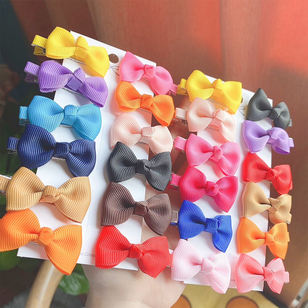 Nœuds de cheveux en ruban gros-grain avec pince pour filles mignonnes, Mini épingles colorées, Barrettes pour enfants, accessoires pour cheveux, 12 pièces