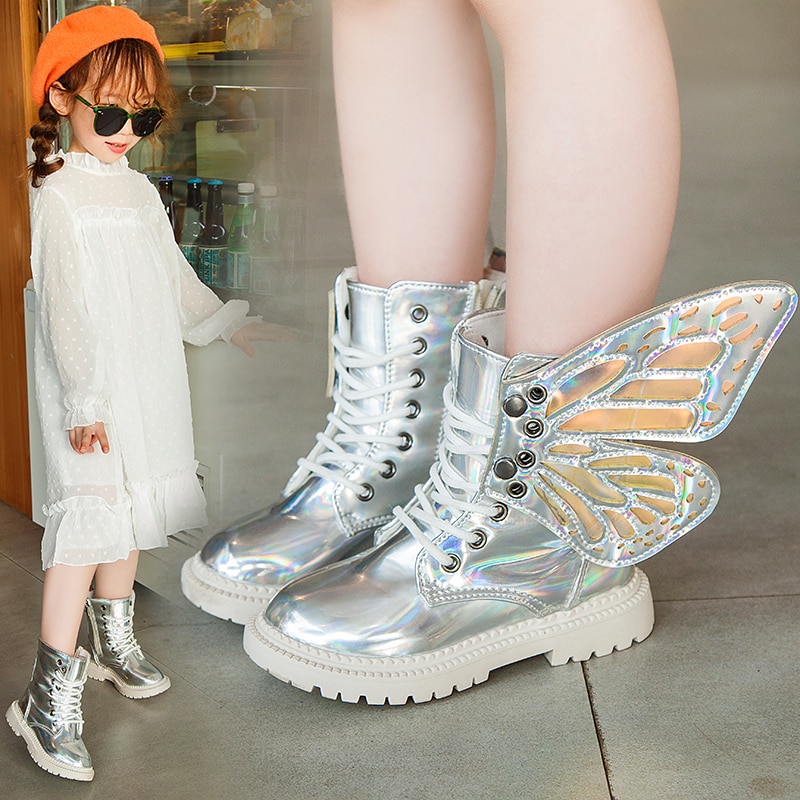 Kids boots for girls PU butterfly removable winter warm baby toddle girl Martin Boots botas niña meisjes laarzen snow boot