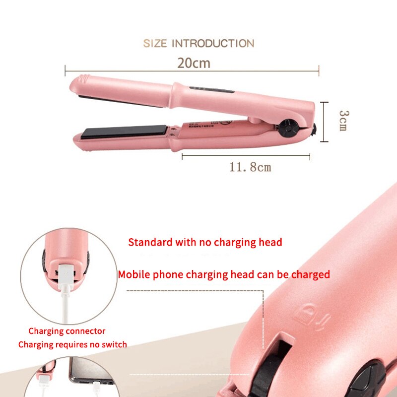 Draagbare draadloze stijltang voor op reis mini usb oplaadbare stijltang met keramische platen