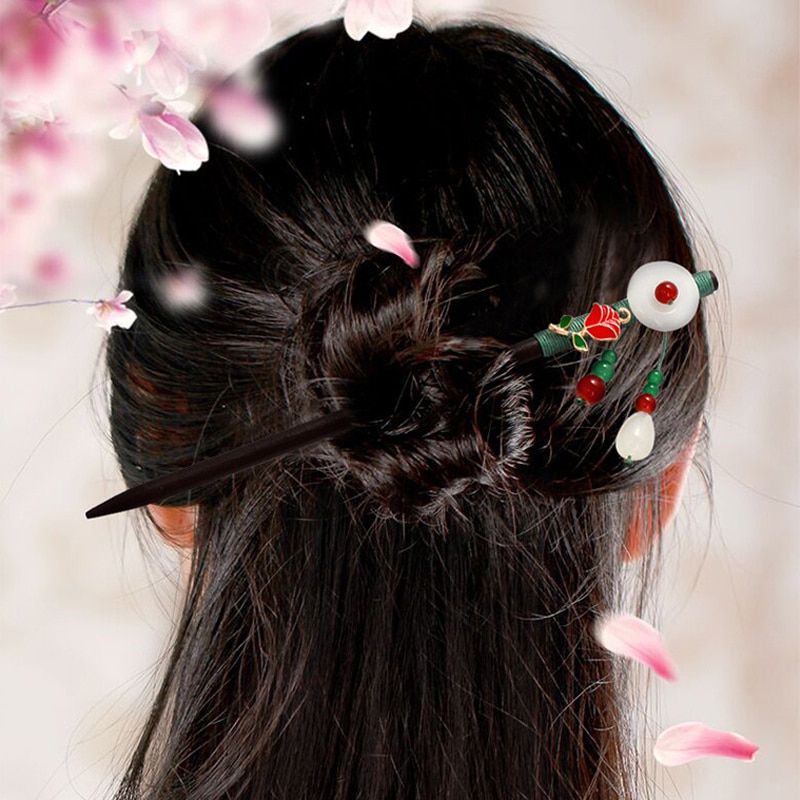 Paletas de madeira estilo chinês, bastão de cabelo artesanal, vintage, com flor, para mulheres, étnicas, acessórios para cabelo